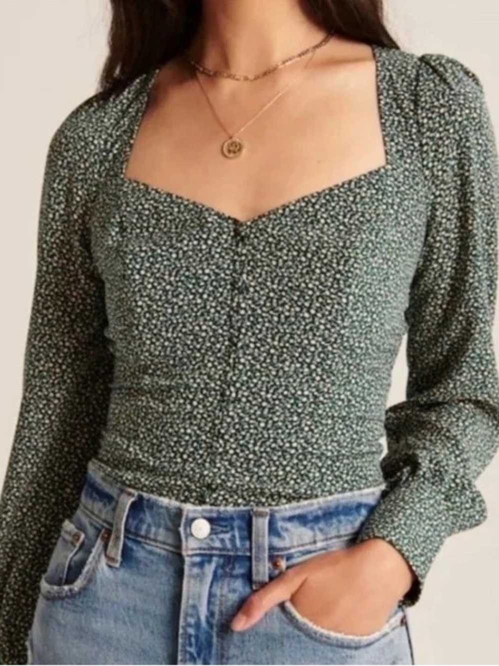 Abercrombie & Fitch Green Ditsy Floral Blouse